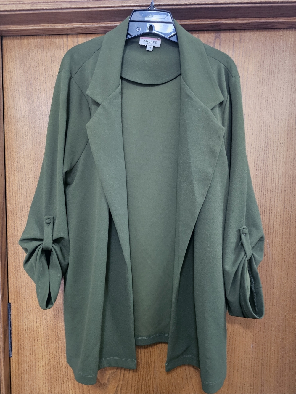 Andree By Unit Green Blazer With Lapel Collar 3/4 Sleeves Size 1X